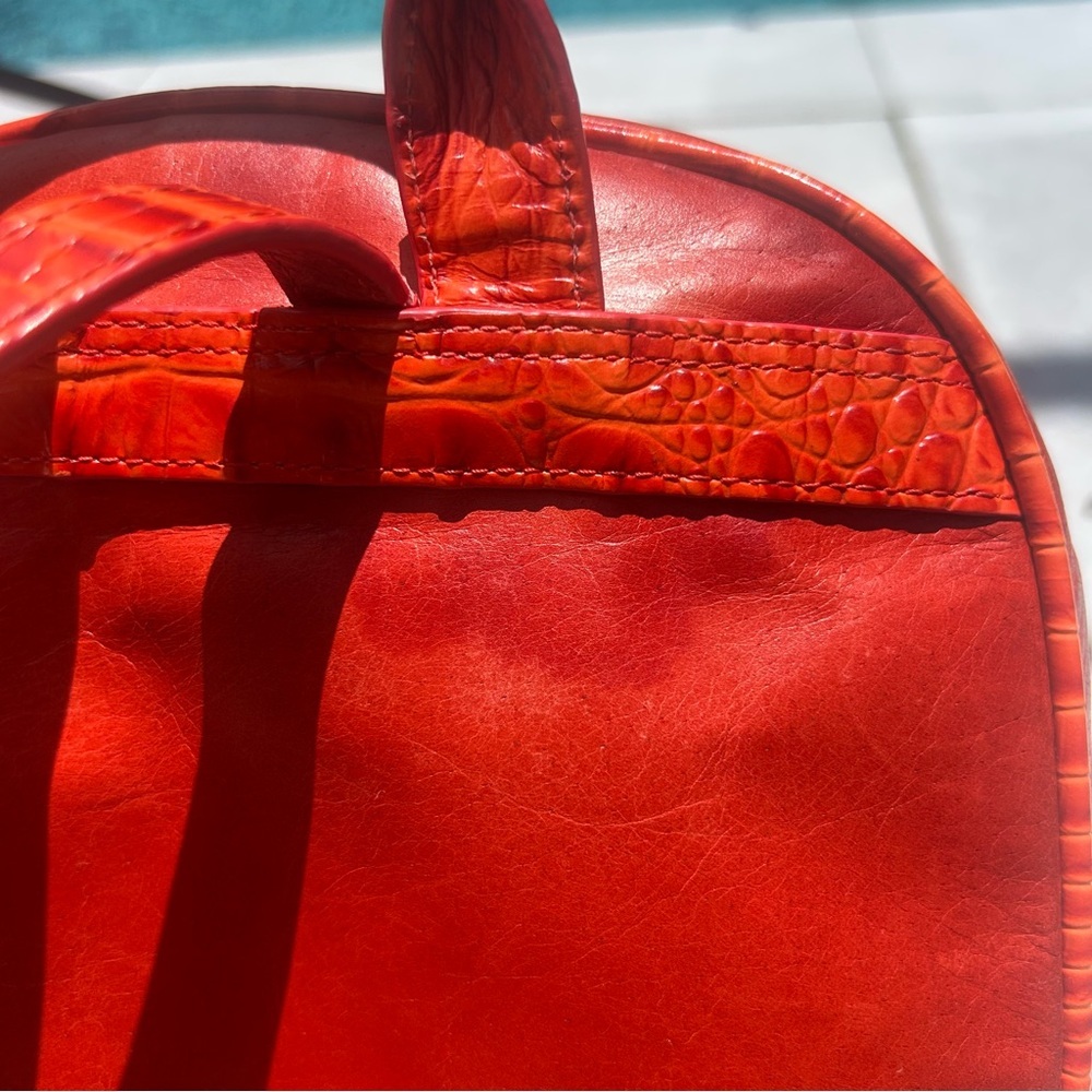 Brahmin fiery Red orange croc embossed backpack, wallet and tassel charm set - Picture 14 of 17